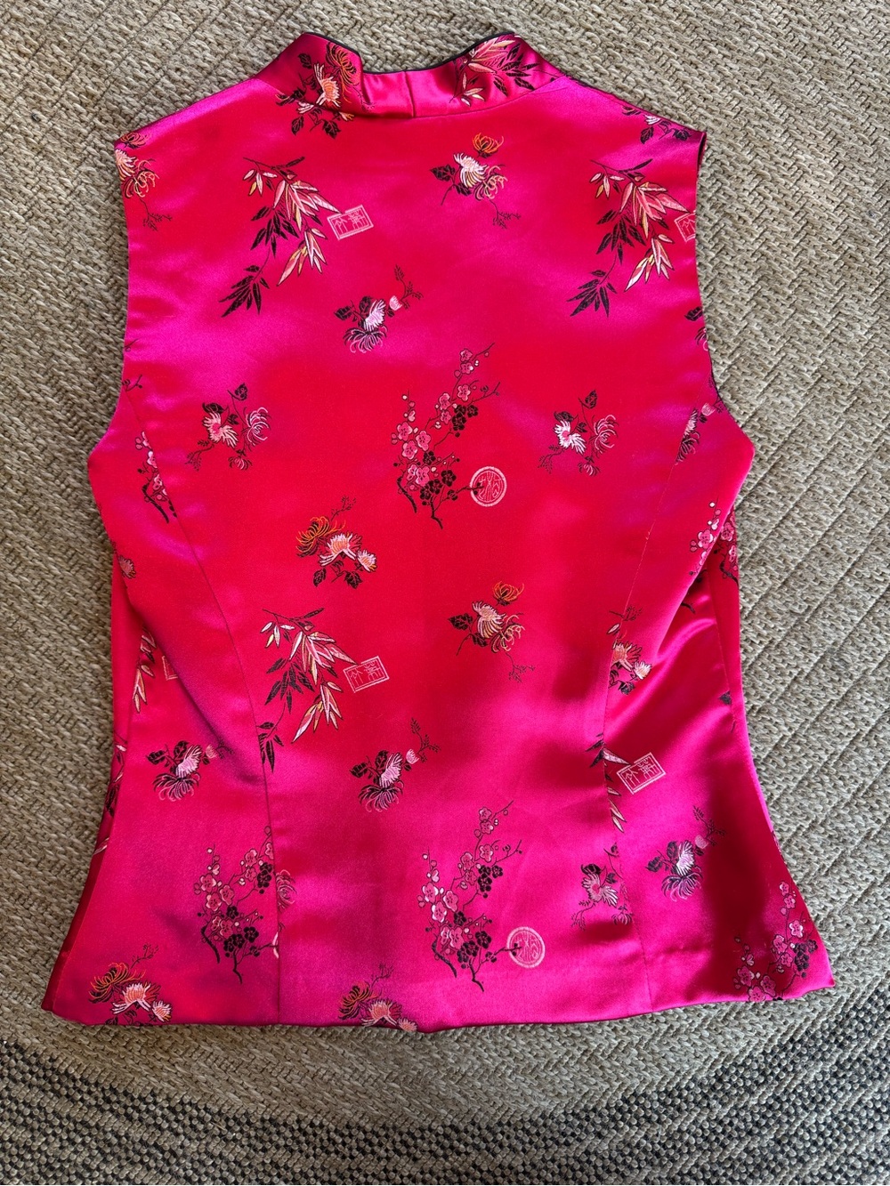 Vintage Dressbarn fuchsia pink satin Chinese vest v-neck frog knot buttons small - Picture 7 of 16